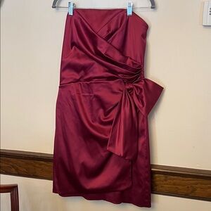 Strapless Burgundy Satin Cocktail Dress with Side Bow